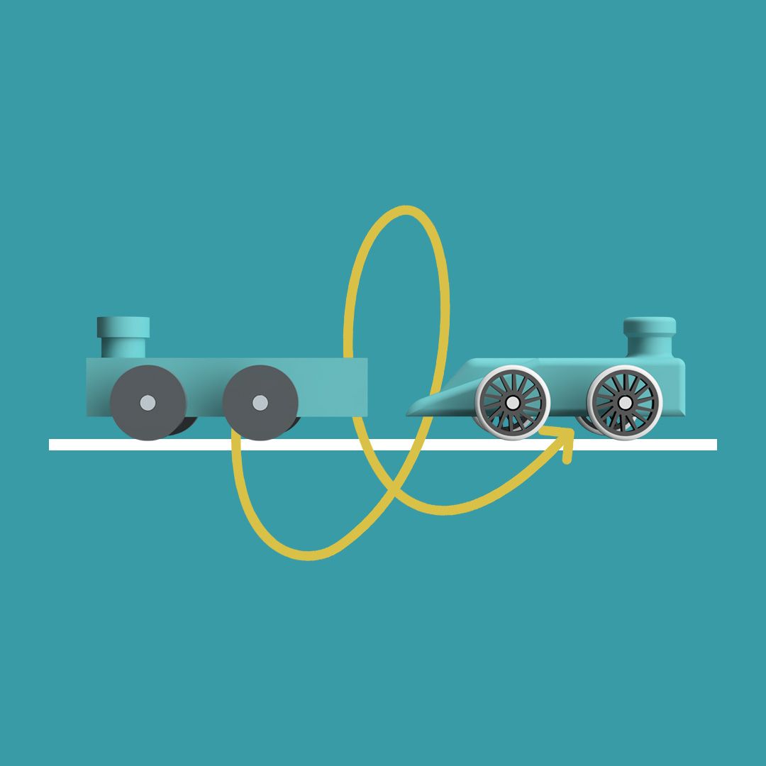 2 balloon dragsters facing each other.