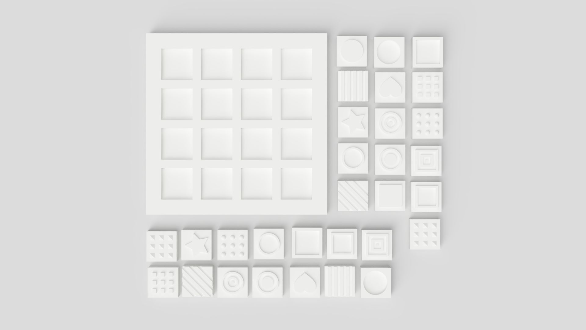 Top down view of a tactile matching game with tiled textures.