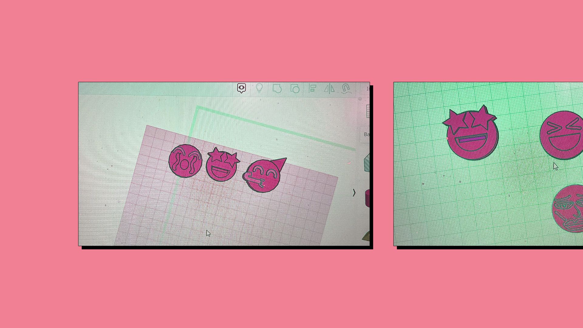 3 Emoji tokens designed in Tinkercad.