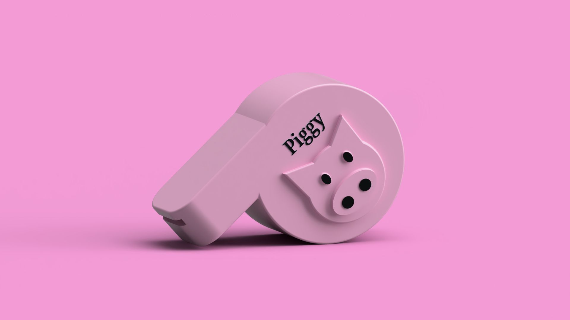 Pink, pig-themed whistle - rendered in Fusion 360 software.