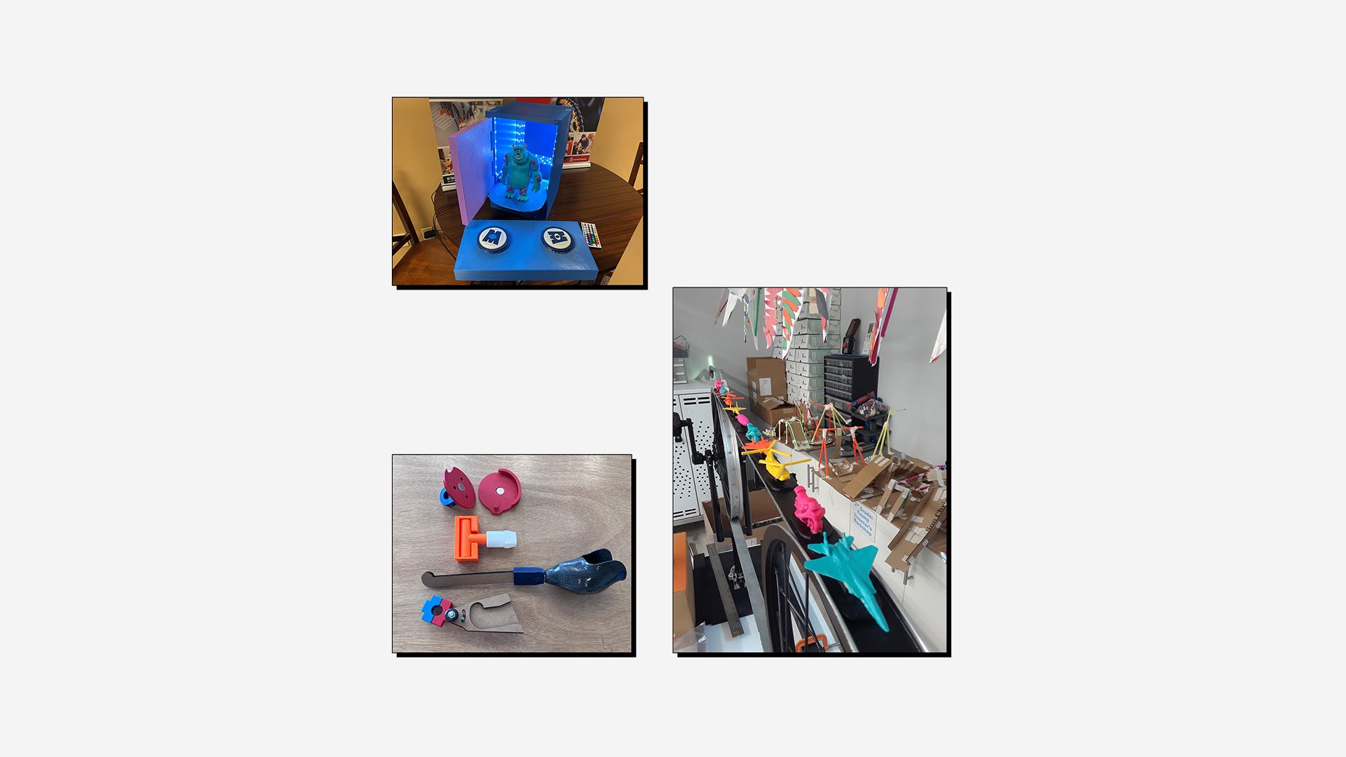 Collage of 3D printed assistive devices, designed for the Make:able Challenge.