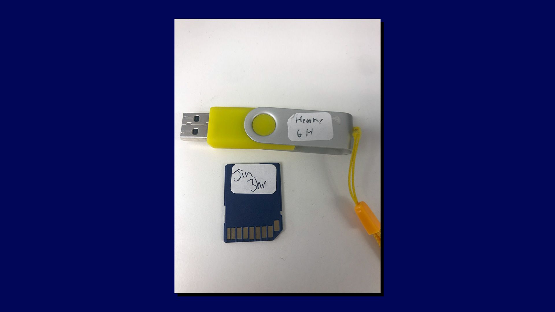 2 USB sticks labelled with student names and print durations.