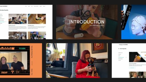 Collage of website screens featuring different areas of the Make:able website.