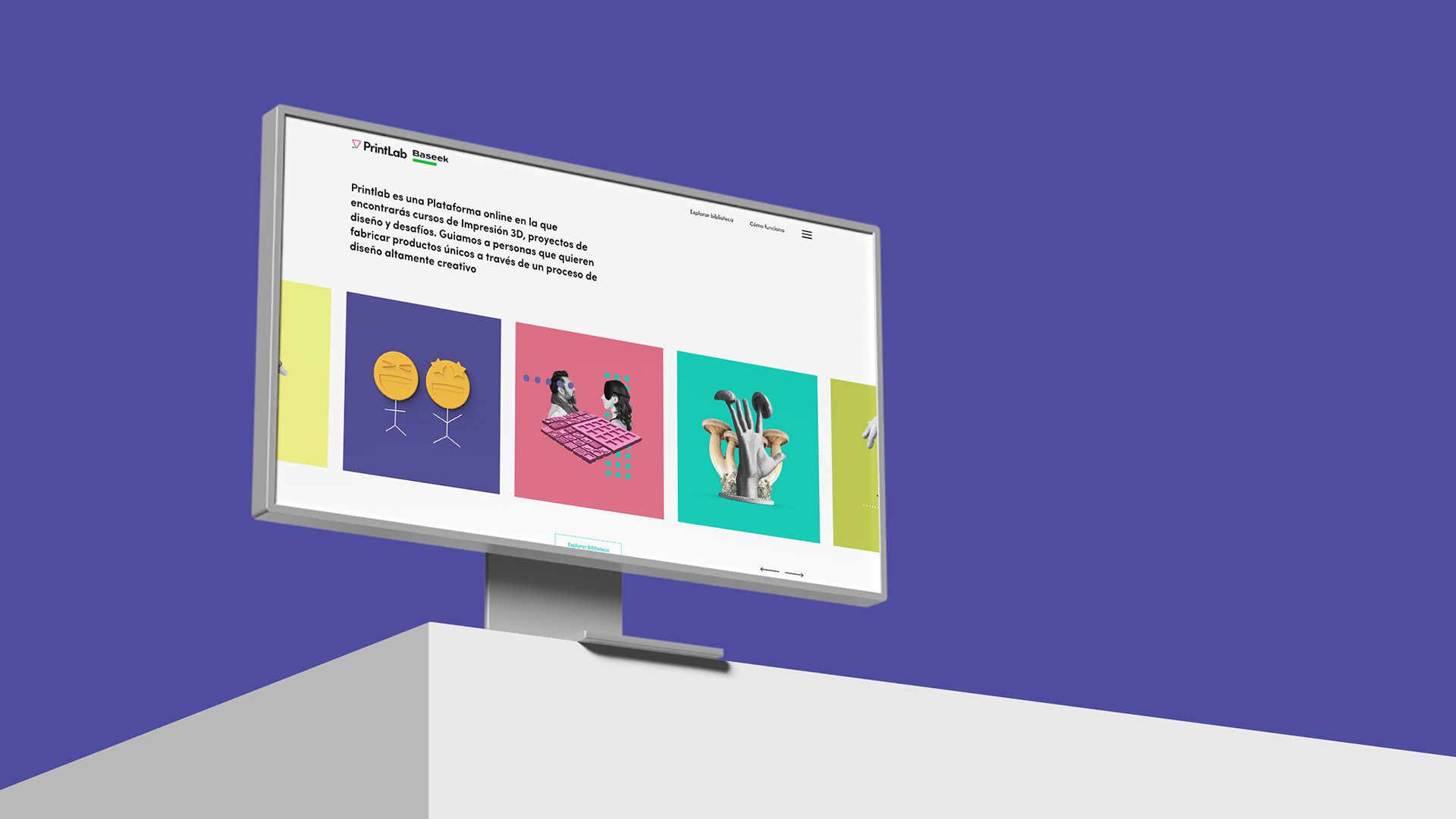 A computer screen showing the homepage to PrintLab's Spanish 3D printing learning platform.
