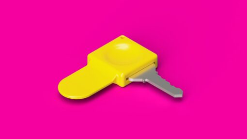 A 3D model of an assistive key turner device.
