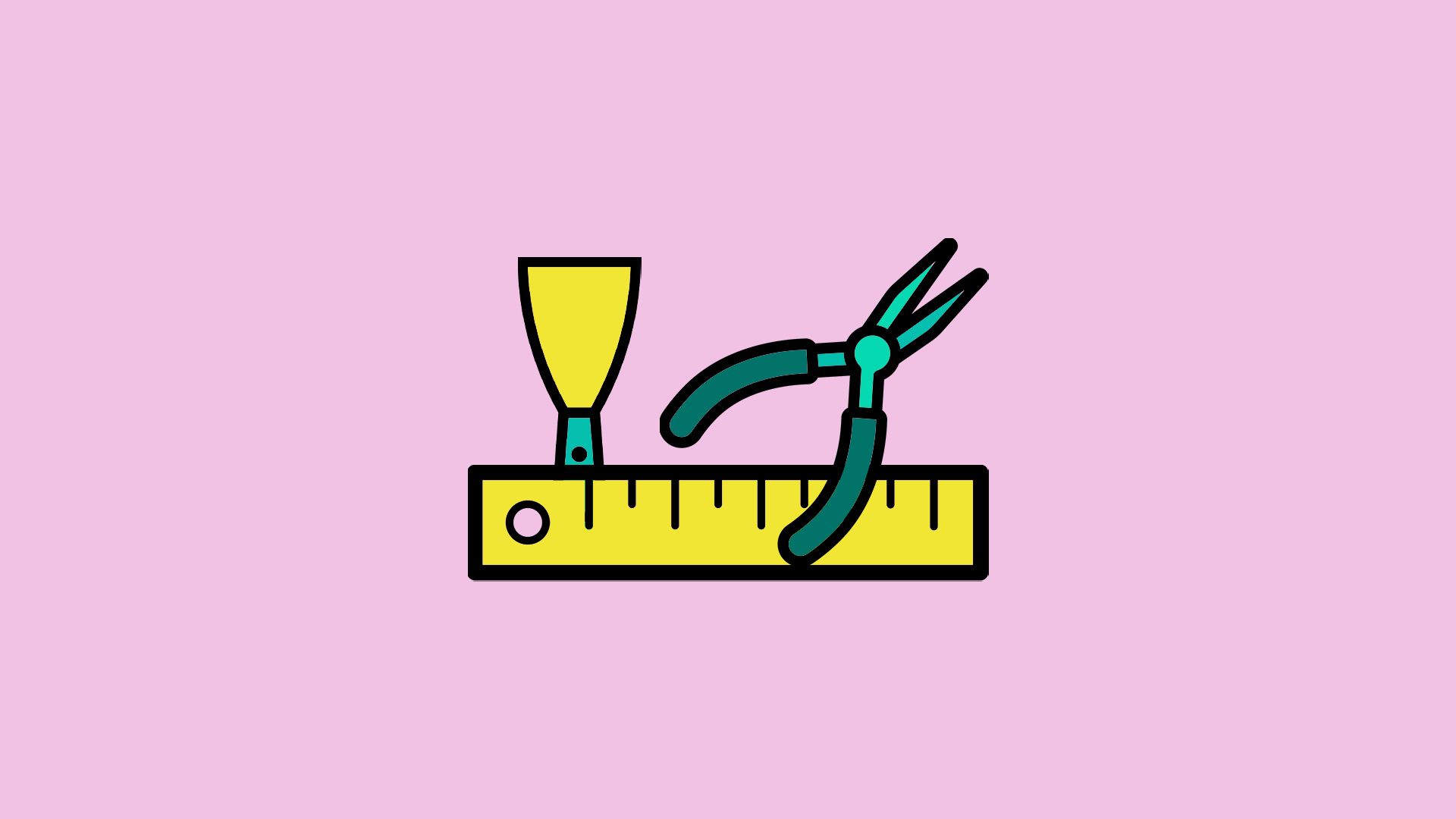 Icon of a ruler, pliers and a spatula.