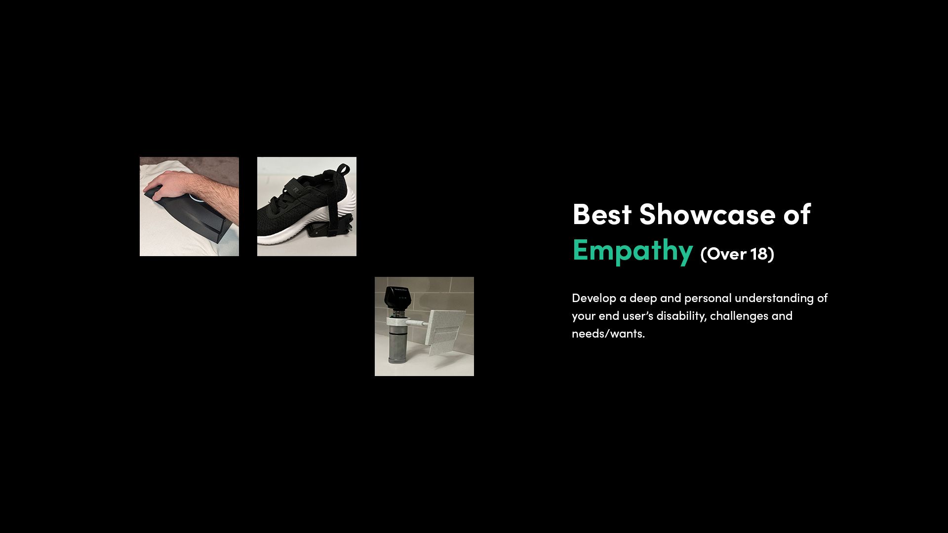 A selection of 3D printed assistive devices that made the finalist shortlist for the Make:able Challenge, in the category 'Best Showcase of Empathy - Over 18'.