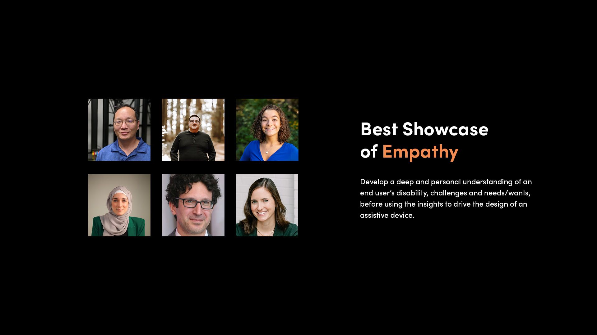 Collage of headshots showing the Empathy judging panel for the Make:able Challenge.