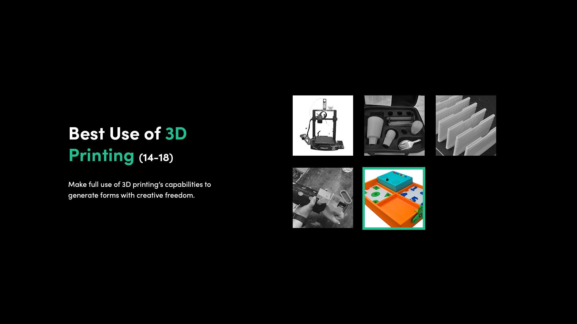 A selection of 3D printed assistive devices that made the finalist shortlist for the Make:able Challenge, with the winner highlighted.