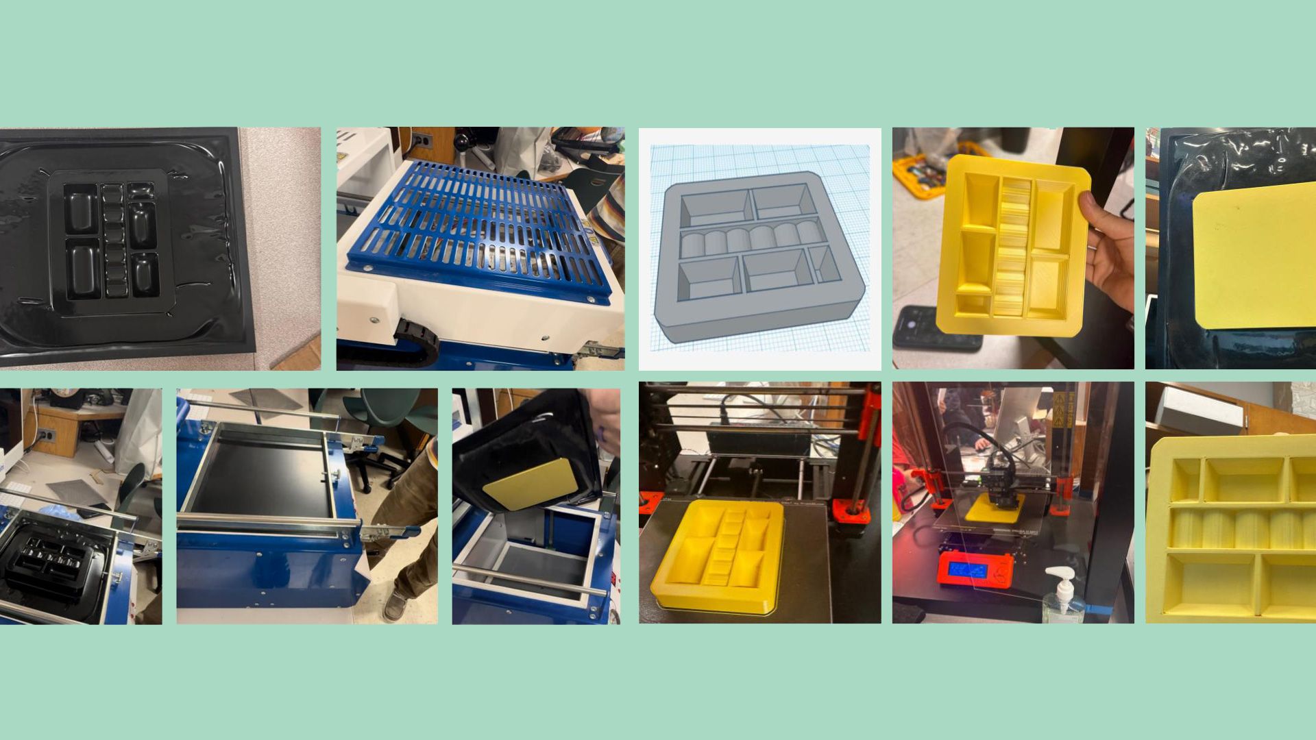 A collage of images showing a vacuum formed mould and a 3D printed mould.