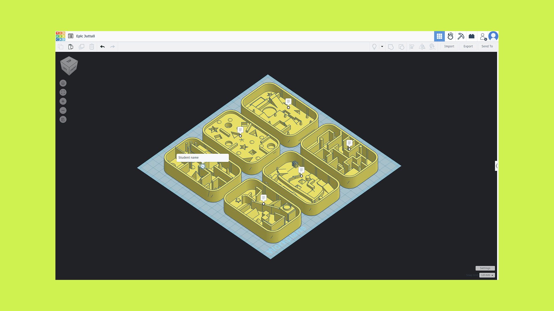 6 3D designs of altoid arcade games in Tinkercad.