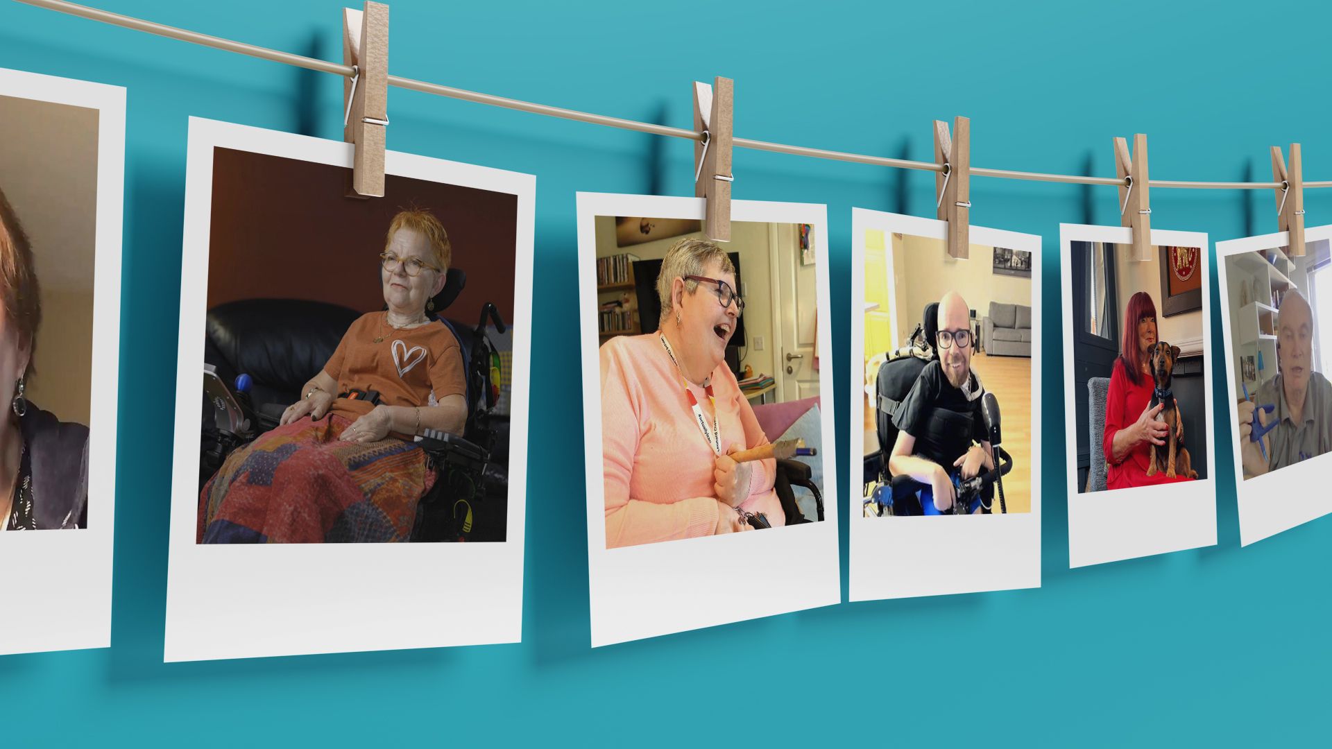 A row of polaroid images showing Make:able Champions - people with disabilities who have shared their story in the online toolkit.