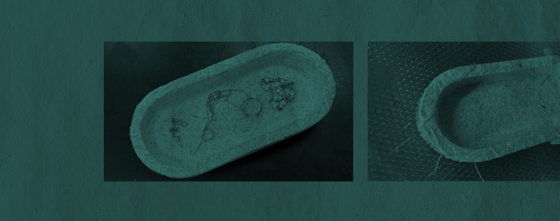 A tablet shaped jewellery box made from mycelium material.