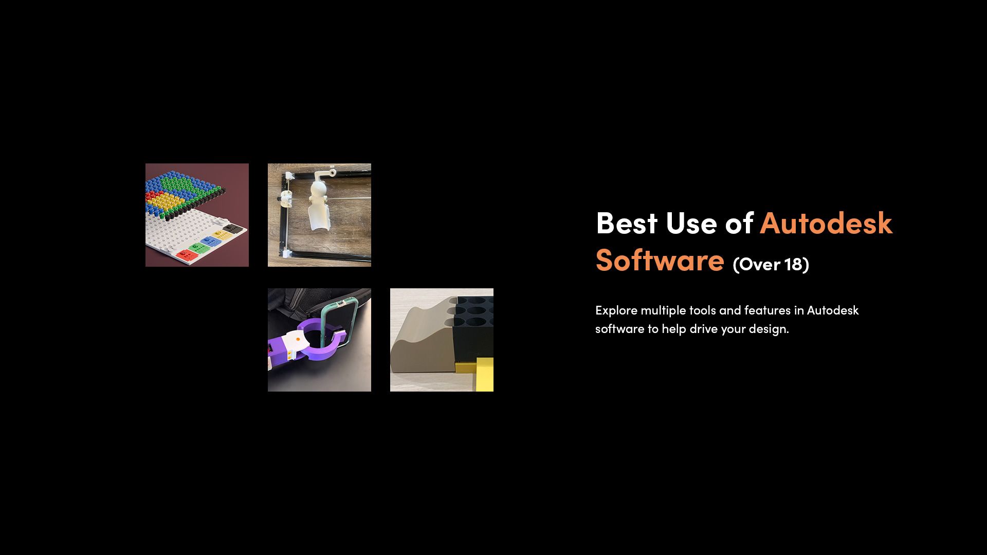 A selection of 3D printed assistive devices that made the finalist shortlist for the 2025 Make:able Challenge, in the category 'Best Use of Autodesk Software - Over 18'.