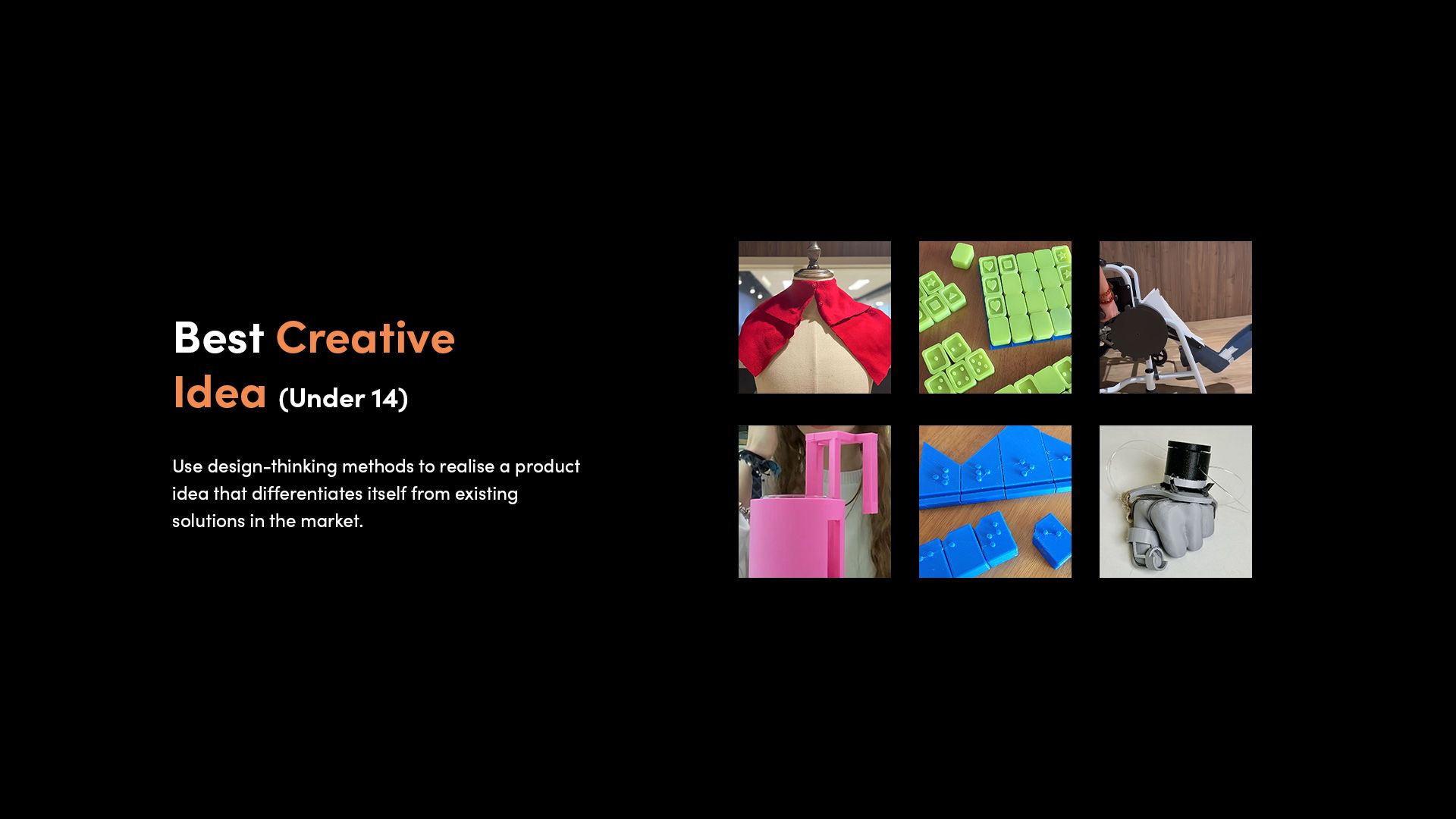 A selection of 3D printed assistive devices that made the finalist shortlist for the 2025 Make:able Challenge, in the category 'Best Creative Idea - Under 14'.