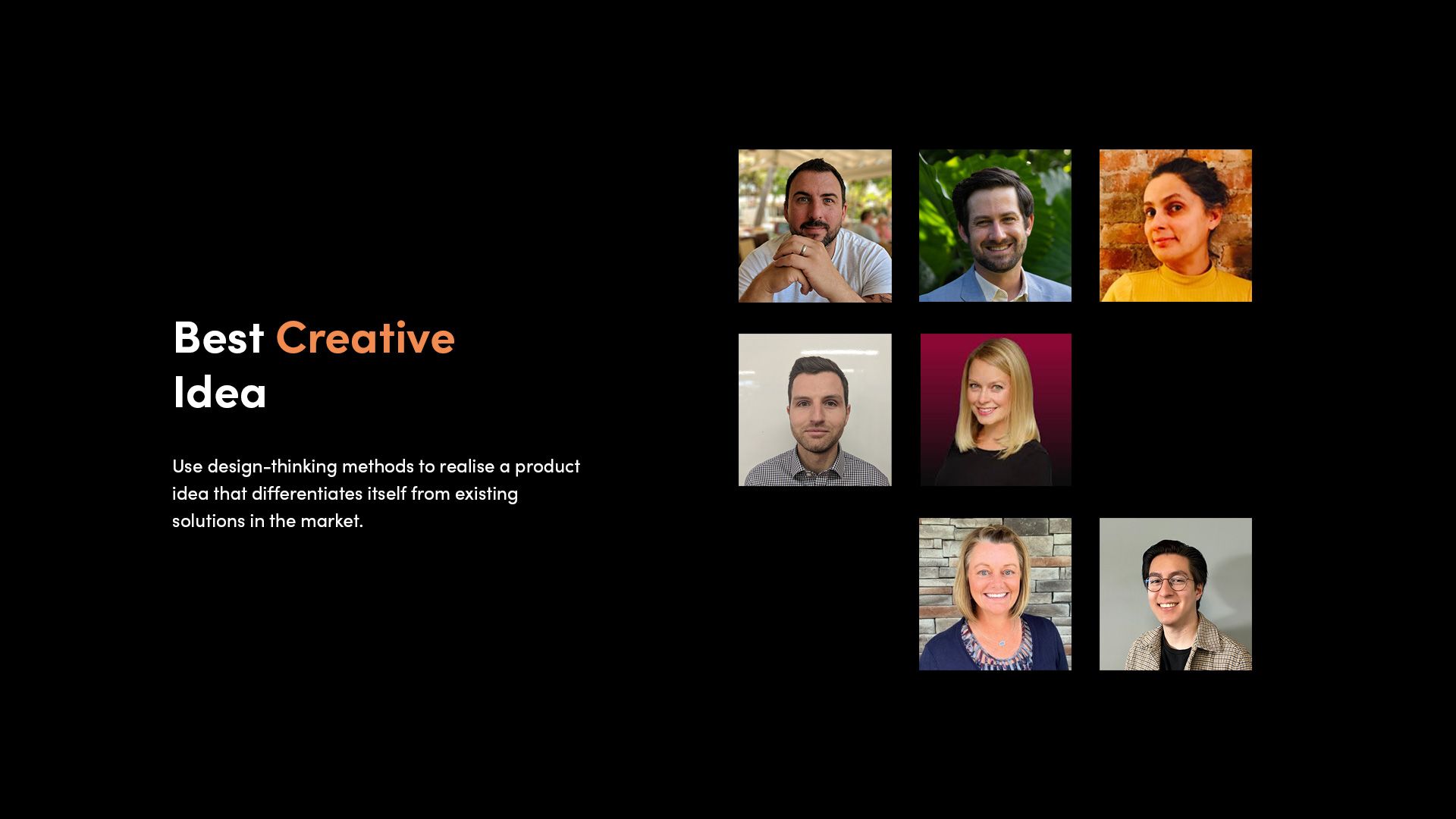 Collage of headshot images showing the judges for the 'Best Creative Idea' category in the Make:able Challenge.