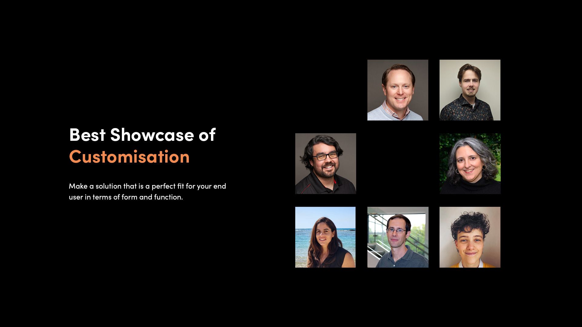 Collage of headshot images showing the judges for the 'Best Showcase of Customisation' category in the Make:able Challenge.