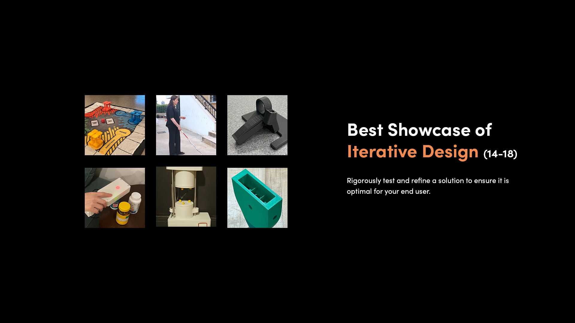A selection of 3D printed assistive devices that made the finalist shortlist for the 2025 Make:able Challenge, in the category 'Best Showcase of Iterative Design - 14-18'.