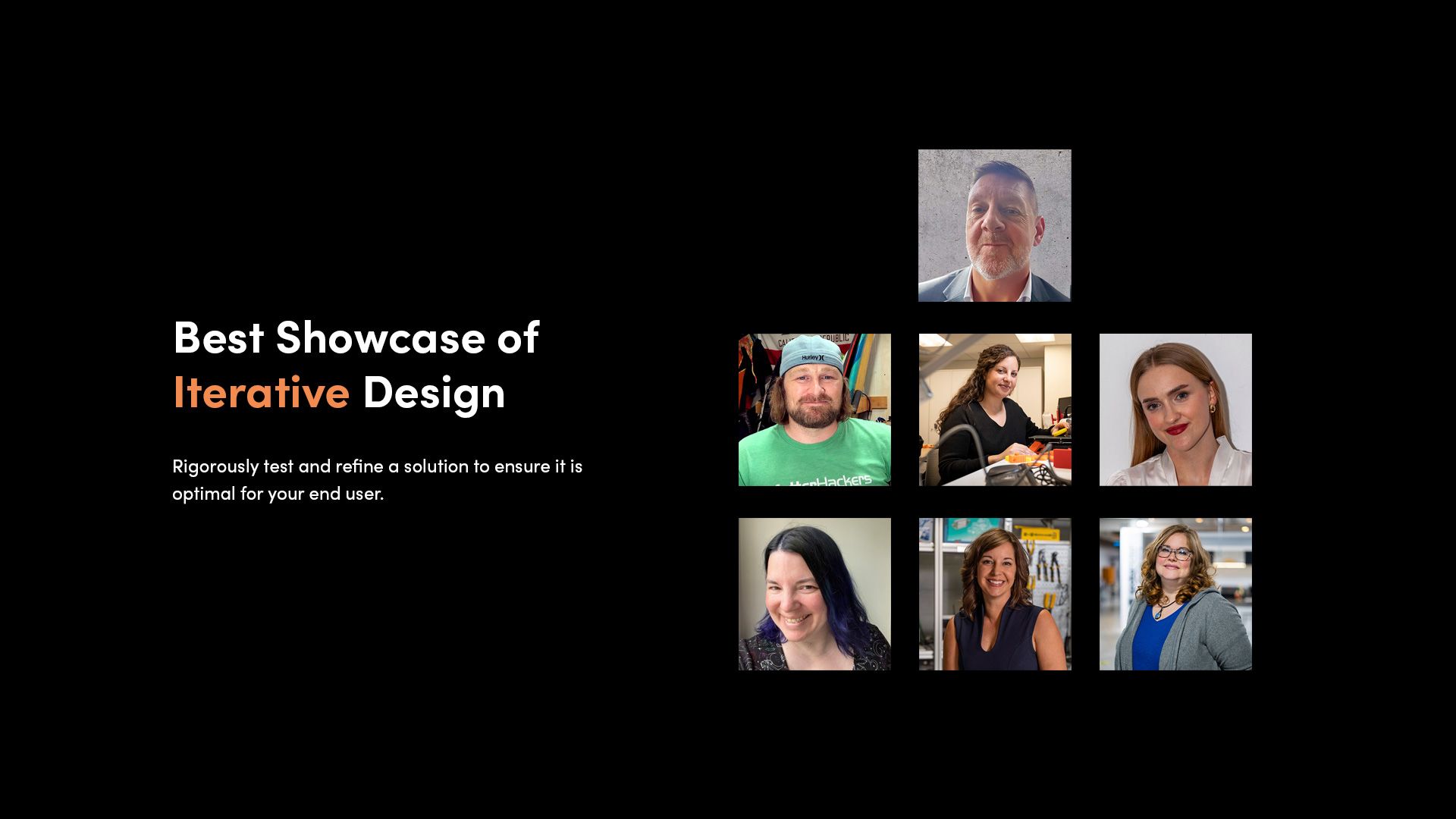 Collage of headshot images showing the judges for the 'Best Showcase of Iterative Design' category in the Make:able Challenge.