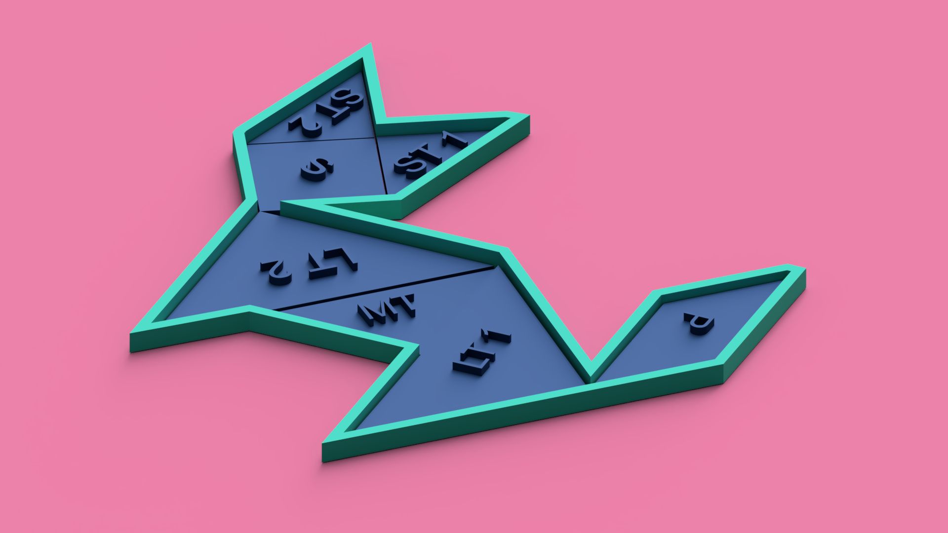 A colorful 3D render of a cat tactile tangram puzzle.