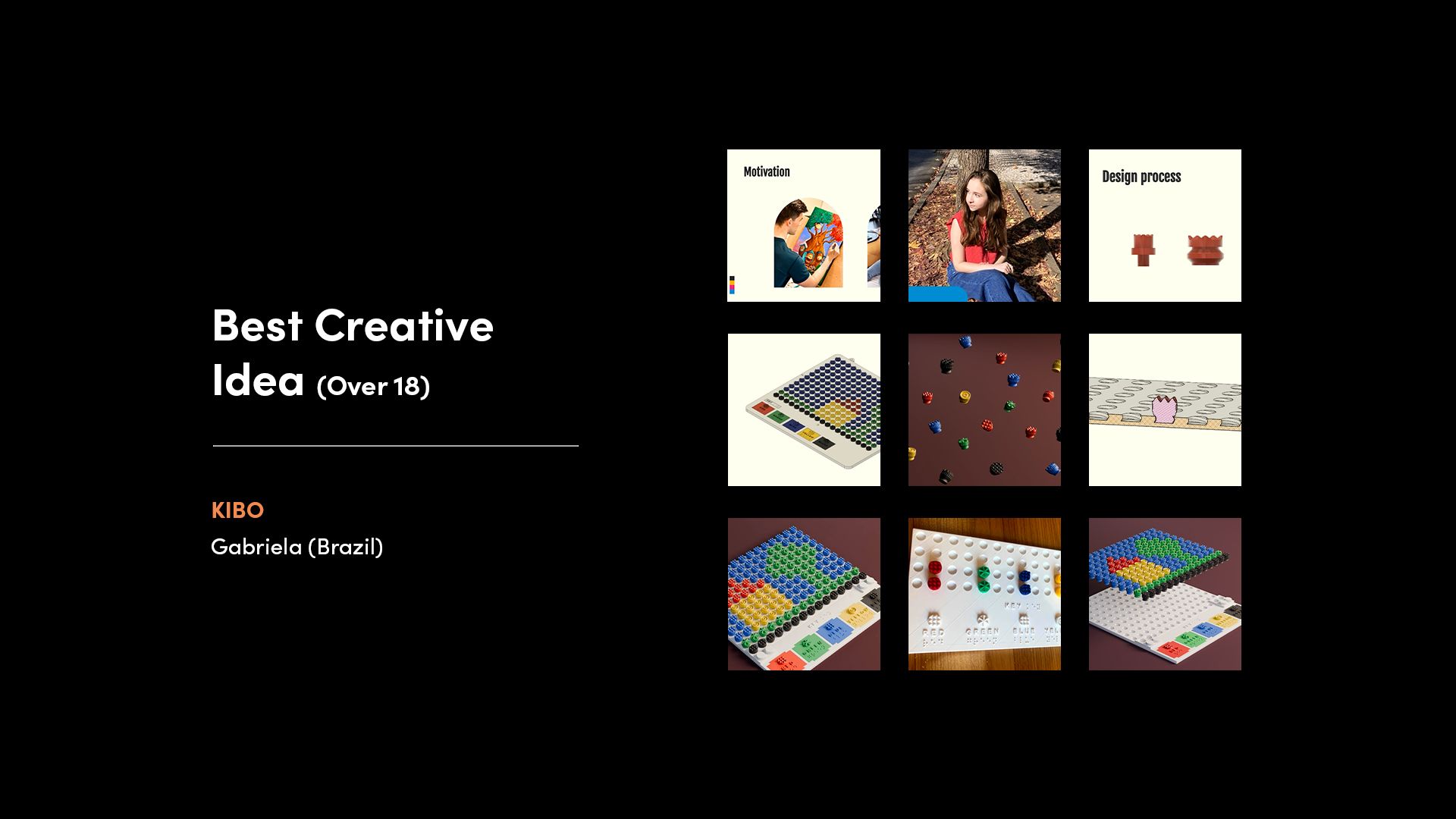 A collage of images from the winner of the 'Best Creative Idea -Over 18' category of the 2025 Make:able Challenge. The winning device was a 3D-printed art board designed to make creative expression more accessible for visually impaired children.