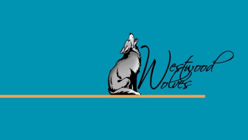 Westwood Elementary's wolf logo on a blue background.