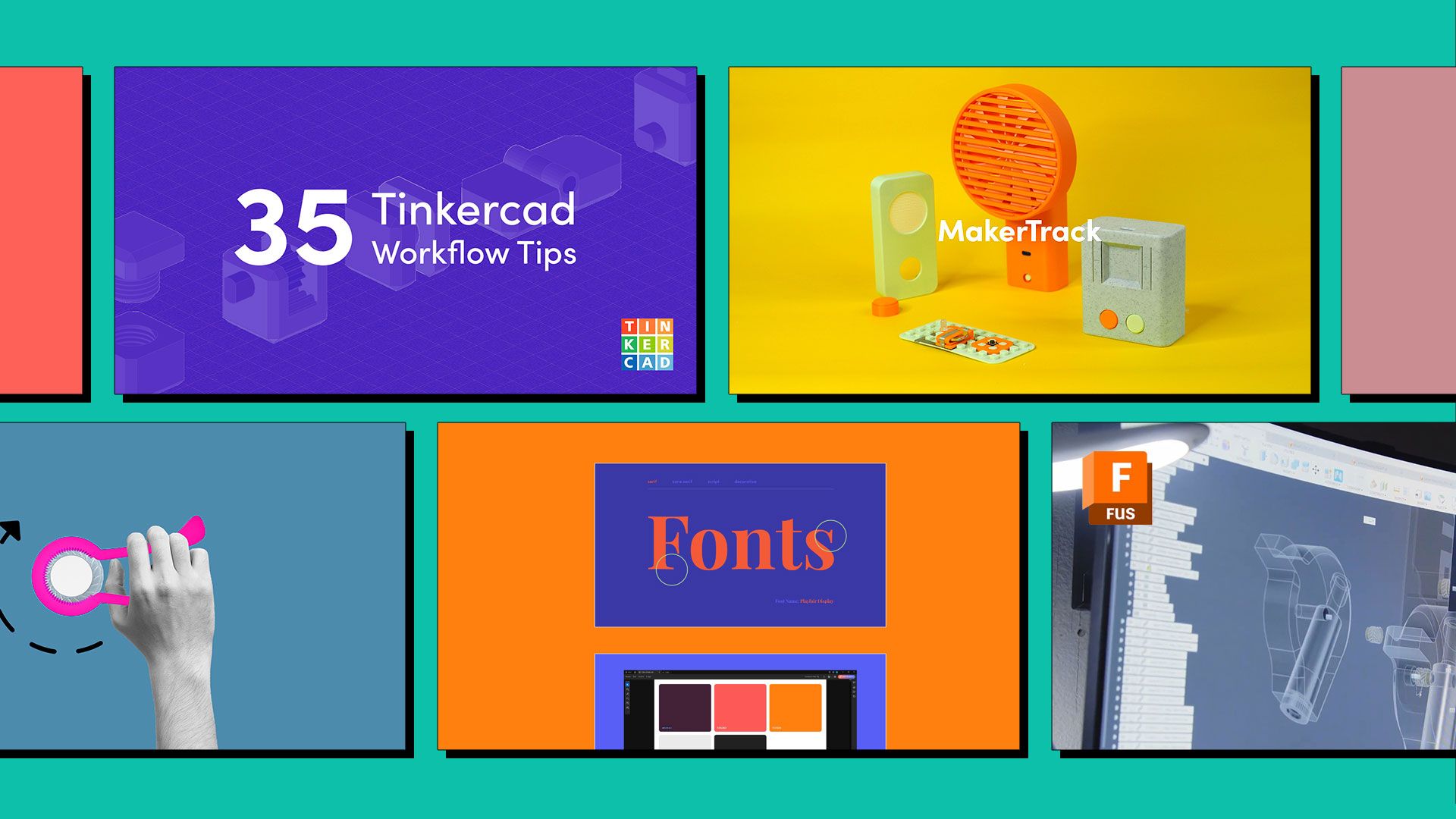 A collage of thumbnail images showing PrintLab's back-to-school 3D CAD and 3D printing resources.