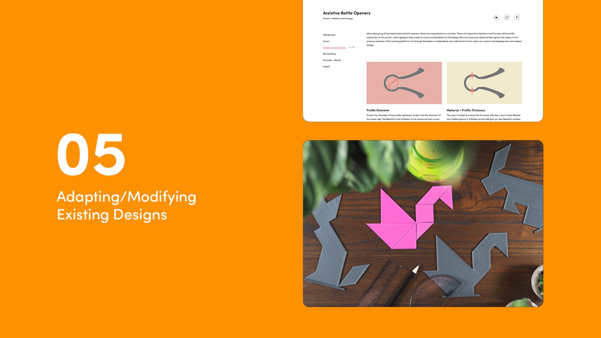 2 website screens showing the step 5 - adapting designs courses from PrintLab's AT pathway.