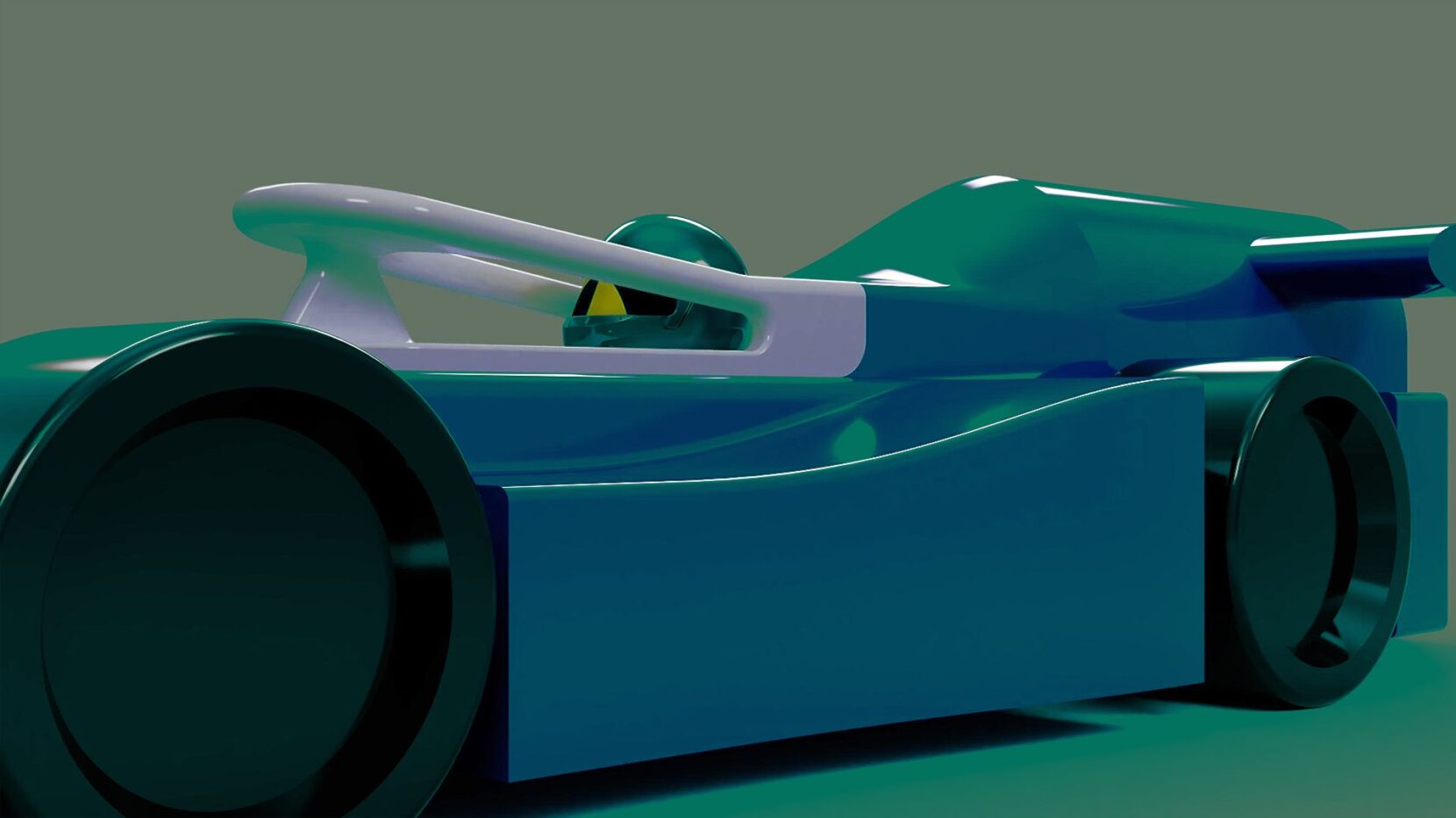 A side view render of an F1 car design.