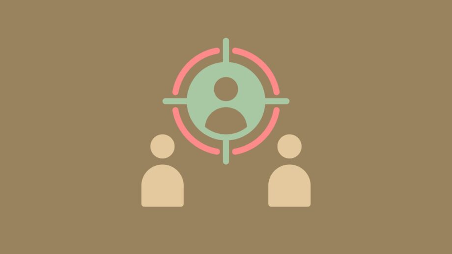 Illustration of a person inside a target-style circle, with two other simplified figures on each side.