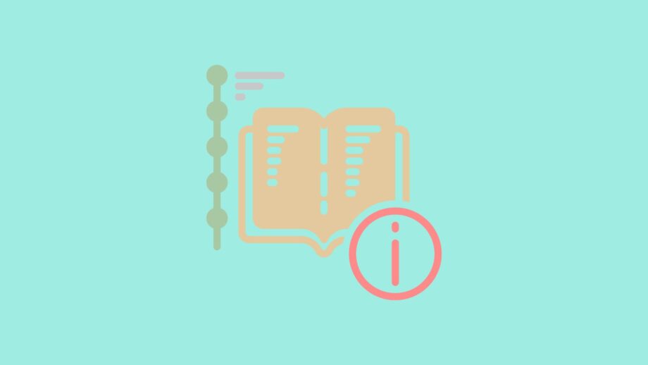 Illustration of an open book with a vertical sequence of dots beside it and an information symbol in a circle.