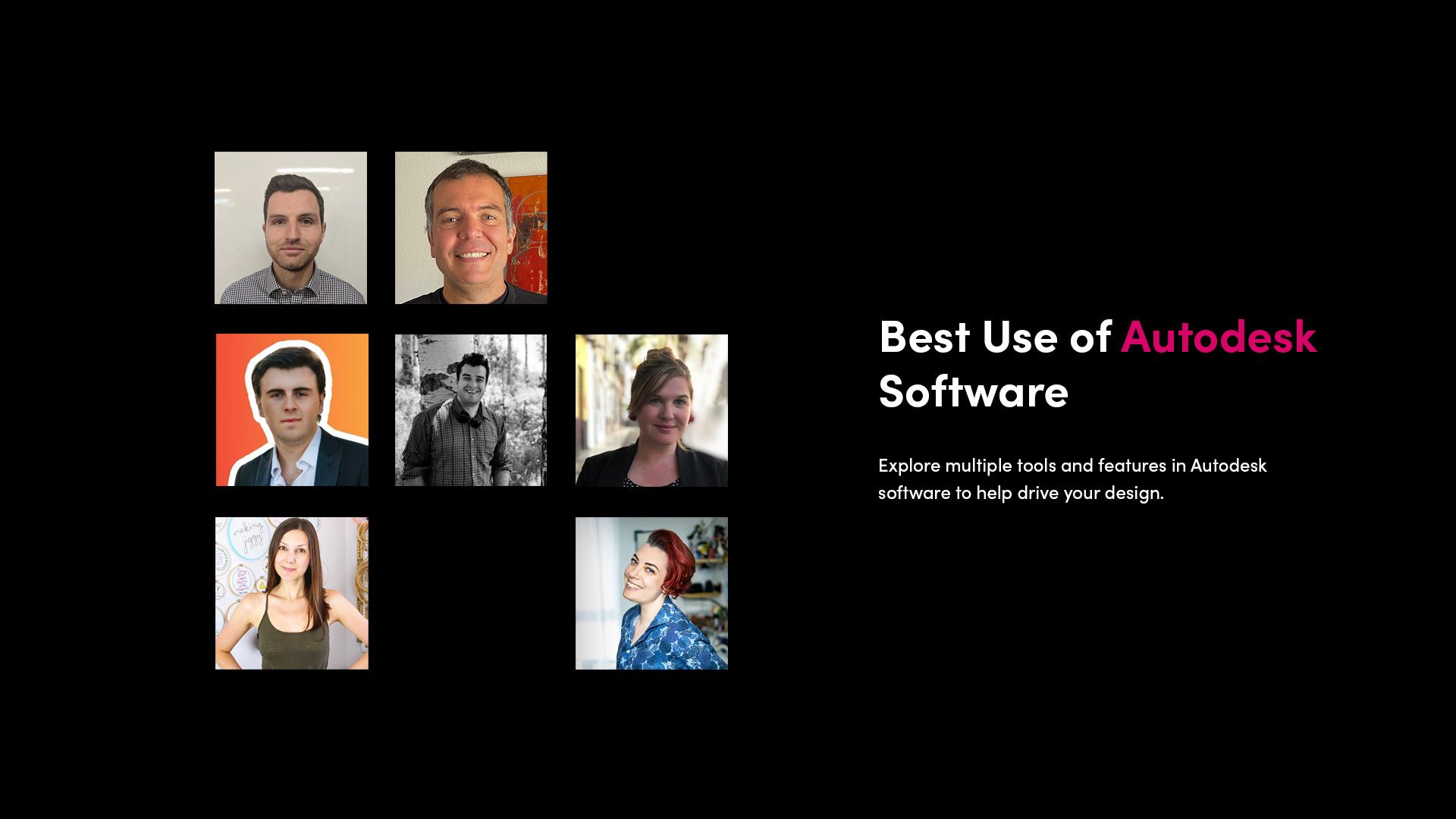 Collage of headshots showing judges for the Best Use of Autodesk Software category in Make:able 2026