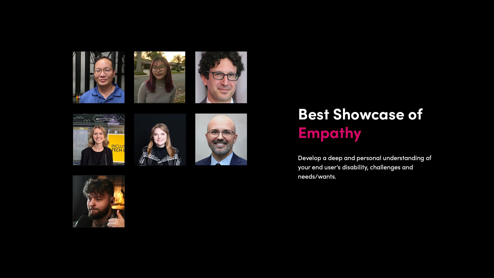 Collage of headshots showing judges for the Best Showcase of Empathy category in Make:able 2026