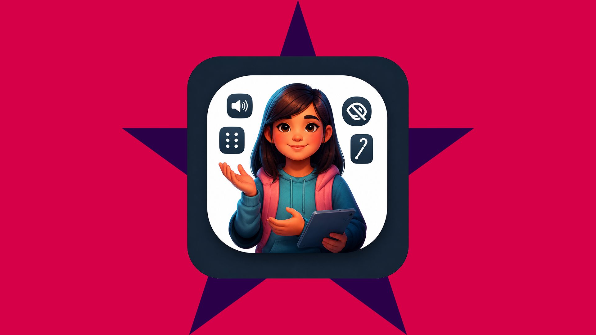 AI stakeholder avatar representing Maya, a visually impaired student used in classroom design thinking activities.