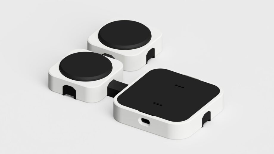Two modular PrintSwitch push switches connected to a central interface module.